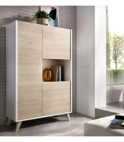 Modulo alto tres puertas para salon o cocina Cazalilla en natural-blanco 135 cm(alto)81 cm(ancho)43 cm(largo)