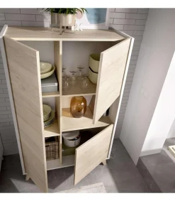 Modulo alto tres puertas para salon o cocina Cazalilla en natural-blanco 135 cm(alto)81 cm(ancho)43 cm(largo)
