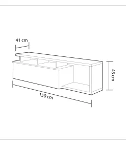 Modulo de TV Moderno, Mueble Salon Selena Blanco Brillo y Luces LED, Medidas: 150 cm (Ancho) x 43 cm (Alto) x 41 cm (Fondo)