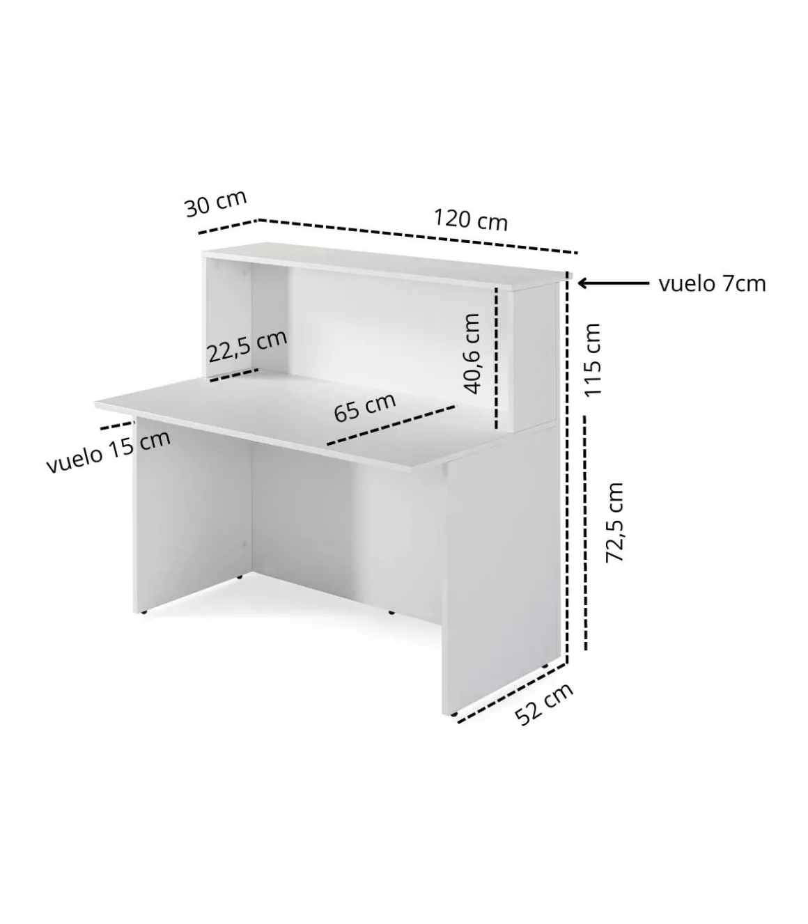 Mostrador para recepción,oficina o estudio acabado blanco 120 cm(ancho) 74 cm(fondo) 115 cm(alto)