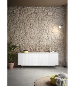 Mueble aparador modelo Sierra 4 puertas 3 cajones interiores acabado blanco, 47cm(ancho) 80cm(alto) 211cm (largo)