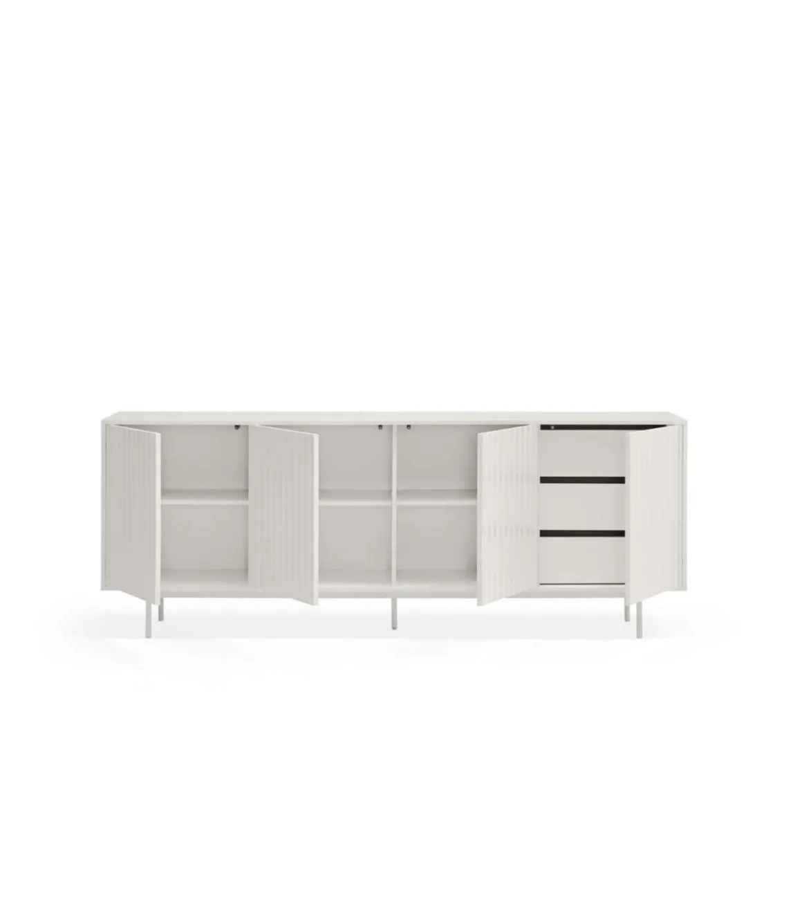 Mueble aparador modelo Sierra 4 puertas 3 cajones interiores acabado blanco, 47cm(ancho) 80cm(alto) 211cm (largo)