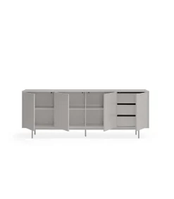 Mueble aparador modelo Sierra 4 puertas 3 cajones interiores acabado gris claro, 47cm(ancho) 80cm(alto) 211cm (largo)