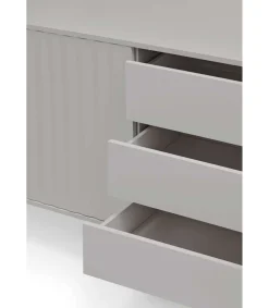 Mueble aparador modelo Sierra 4 puertas 3 cajones interiores acabado gris claro, 47cm(ancho) 80cm(alto) 211cm (largo)