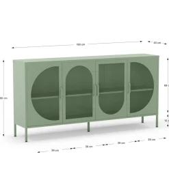 Mueble aparador modelo Toledo 4 puertas acabado metal verde menta, 160cm(ancho) 90cm(alto) 40cm (largo)