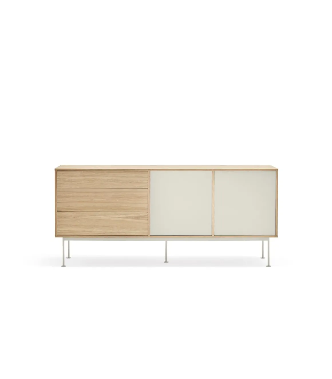 Mueble aparador modelo Yoko 2 puertas 3 cajones acabado roble/crema, 45cm(ancho) 80cm(alto) 180cm (largo)