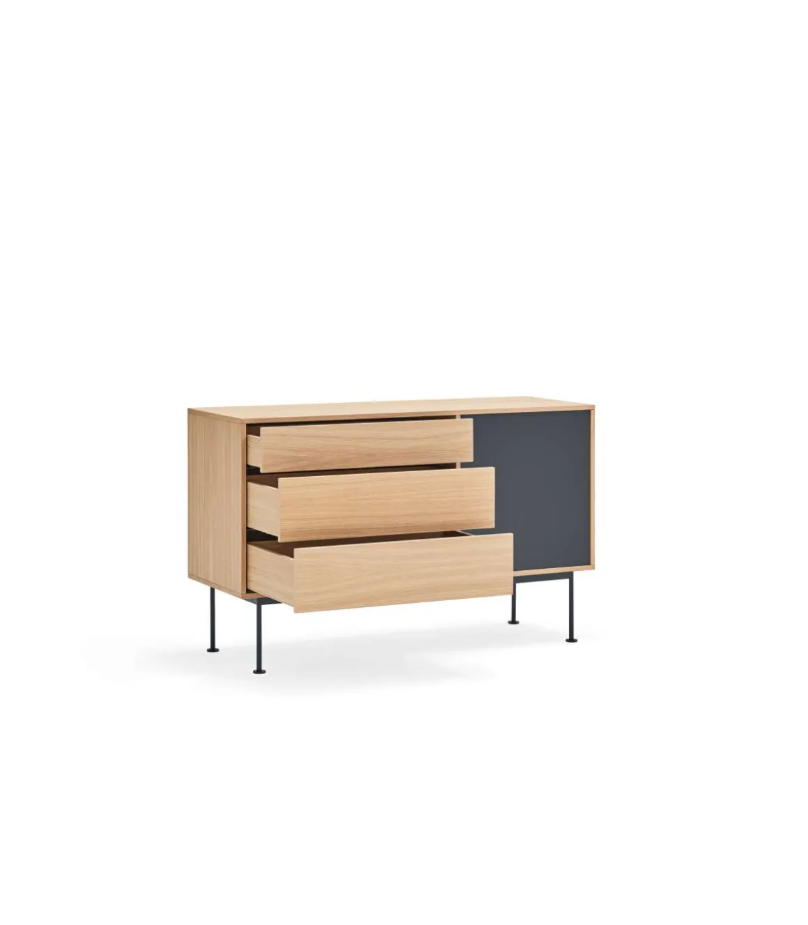 Mueble aparador modelo Yoko 1 puerta 3 cajones acabado roble/antracita, 45cm(ancho) 80cm(alto) 128cm (largo)