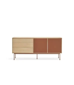 Mueble aparador modelo Yoko 2 puertas 3 cajones acabado roble/teja, 45cm(ancho) 80cm(alto) 180cm (largo)