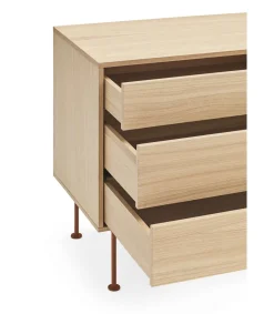 Mueble aparador modelo Yoko 2 puertas 3 cajones acabado roble/teja, 45cm(ancho) 80cm(alto) 180cm (largo)