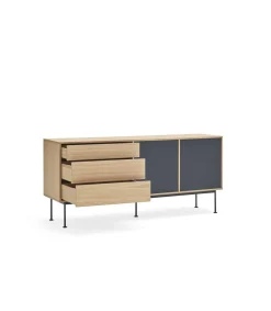 Mueble aparador modelo Yoko 2 puertas 3 cajones acabado roble/antracita, 45cm(ancho) 80cm(alto) 180cm (largo)