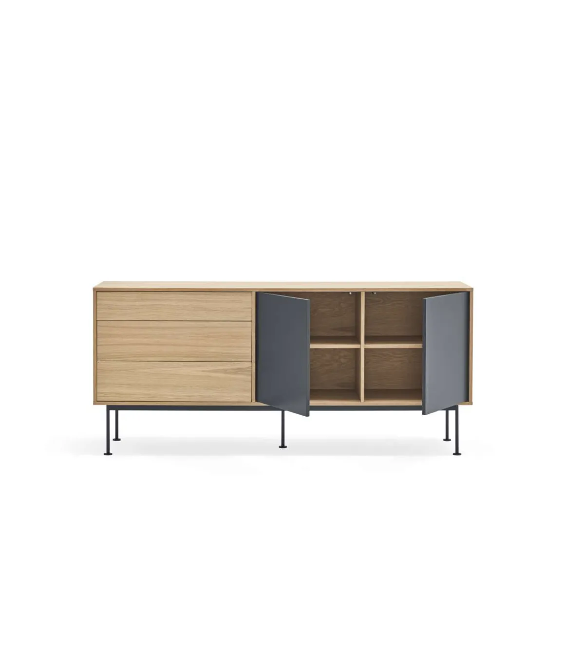 Mueble aparador modelo Yoko 2 puertas 3 cajones acabado roble/antracita, 45cm(ancho) 80cm(alto) 180cm (largo)