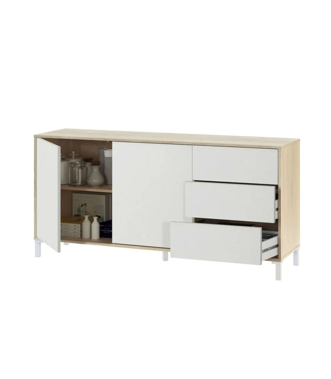 Mueble Aparador Nabur Roble Canadian y Blanco Artik 154 cm (Ancho) x 74 cm (Alto) x 41 cm (Fondo)