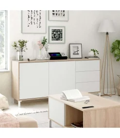 Mueble Aparador Nabur Roble Canadian y Blanco Artik 154 cm (Ancho) x 74 cm (Alto) x 41 cm (Fondo)
