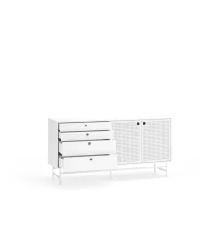 Mueble aparador para comedor modelo Punto 2 puertas 4 cajones acabado blanco, 47cm(ancho) 77cm(alto) 150cm (largo)