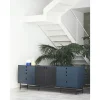 Mueble aparador para comedor modelo Punto 2 puertas 8 cajones acabado azul/negro, 47cm(ancho) 77cm(alto) 212cm (largo)