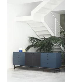 Mueble aparador para comedor modelo Punto 2 puertas 8 cajones acabado azul/negro, 47cm(ancho) 77cm(alto) 212cm (largo)