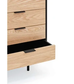 Mueble aparador para comedor modelo Sierra 2 puertas 4 cajones acabado negro/roble, 47cm(ancho) 79.6cm(alto) 159.5cm (largo)