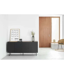 Mueble aparador para comedor modelo Arista 4 puertas acabado negro, 40cm(ancho) 78cm(alto) 165cm (largo)