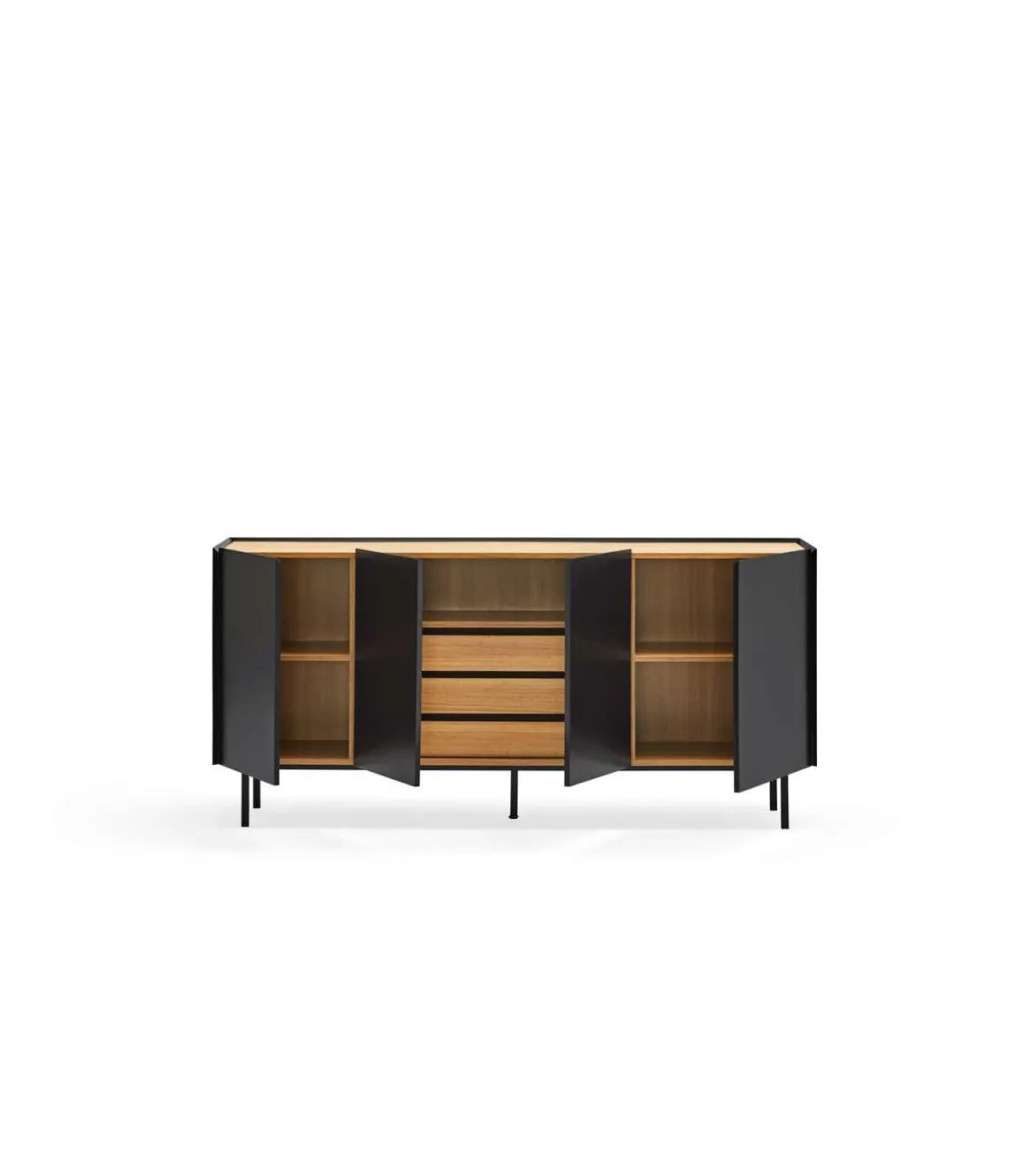 Mueble aparador para comedor modelo Arista 4 puertas acabado negro, 40cm(ancho) 78cm(alto) 165cm (largo)
