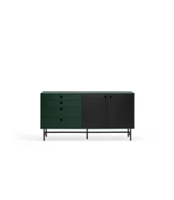 Mueble aparador para comedor modelo Punto 2 puertas 4 cajones acabado verde/negro, 47cm(ancho) 77cm(alto) 150cm (largo)