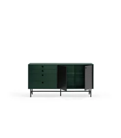 Mueble aparador para comedor modelo Punto 2 puertas 4 cajones acabado verde/negro, 47cm(ancho) 77cm(alto) 150cm (largo)