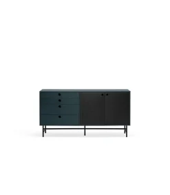Mueble aparador para comedor modelo Punto 2 puertas 4 cajones acabado azul/negro, 47cm(ancho) 77cm(alto) 150cm (largo)