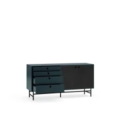 Mueble aparador para comedor modelo Punto 2 puertas 4 cajones acabado azul/negro, 47cm(ancho) 77cm(alto) 150cm (largo)