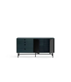 Mueble aparador para comedor modelo Punto 2 puertas 4 cajones acabado azul/negro, 47cm(ancho) 77cm(alto) 150cm (largo)