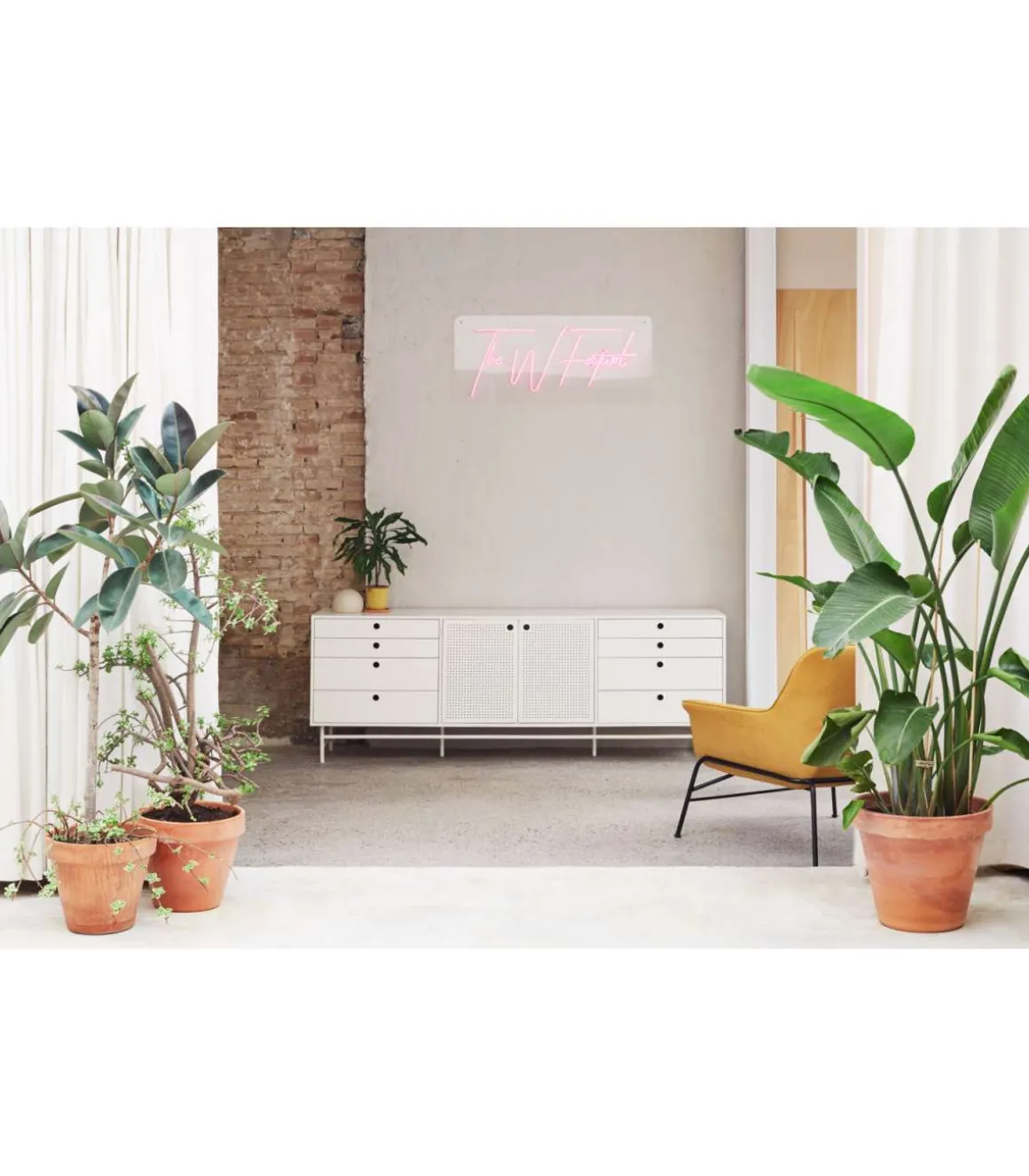 Mueble aparador para comedor modelo Punto 2 puertas 8 cajones acabado blanco, 47cm(ancho) 77cm(alto) 212cm (largo)