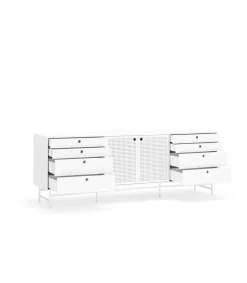Mueble aparador para comedor modelo Punto 2 puertas 8 cajones acabado blanco, 47cm(ancho) 77cm(alto) 212cm (largo)