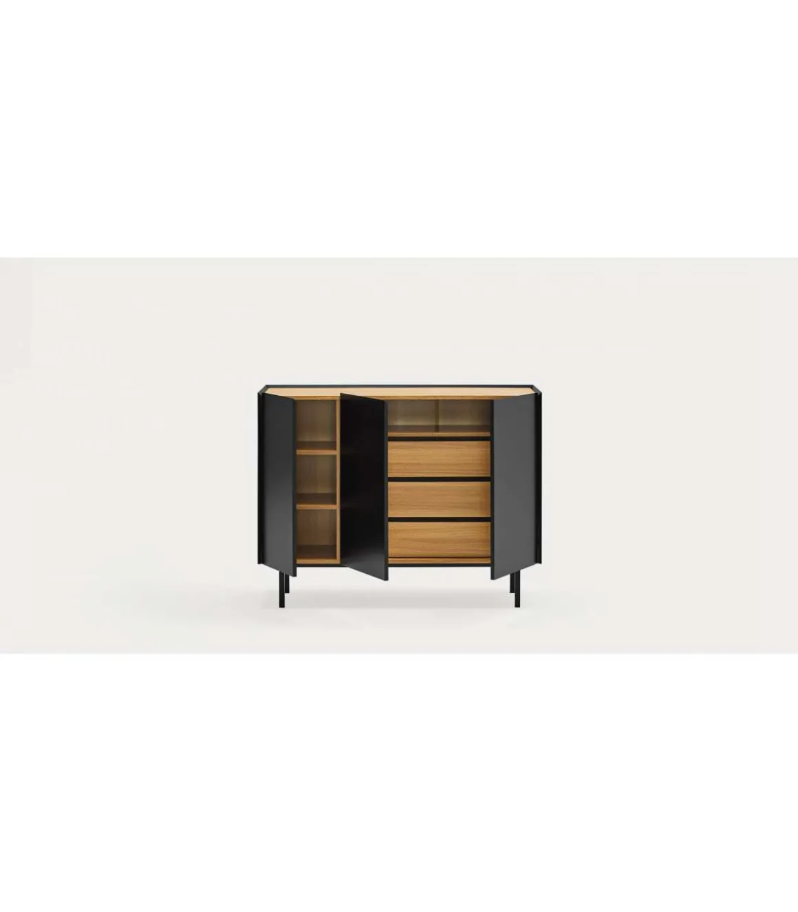 Mueble aparador para comedor modelo Arista 3 puertas acabado negro, 40cm(ancho) 85cm(alto) 110cm (largo)