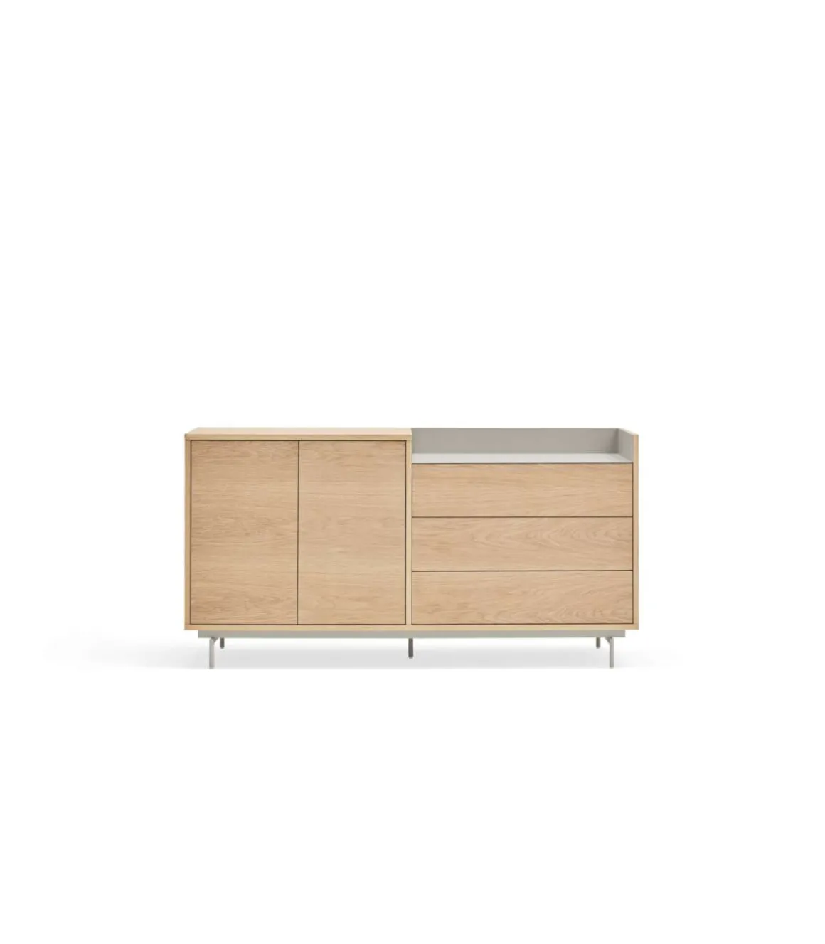 Mueble aparador para comedor modelo Valley 2 puertas 3 cajones acabado roble/gris claro, 45cm(ancho) 77cm(alto) 150cm (largo)