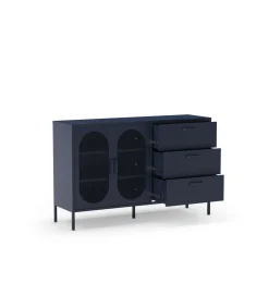 Mueble aparador 2 puertas 2 cajones modelo Dora acabado metal azul, 140cm(ancho) 90cm(alto) 40cm (largo)