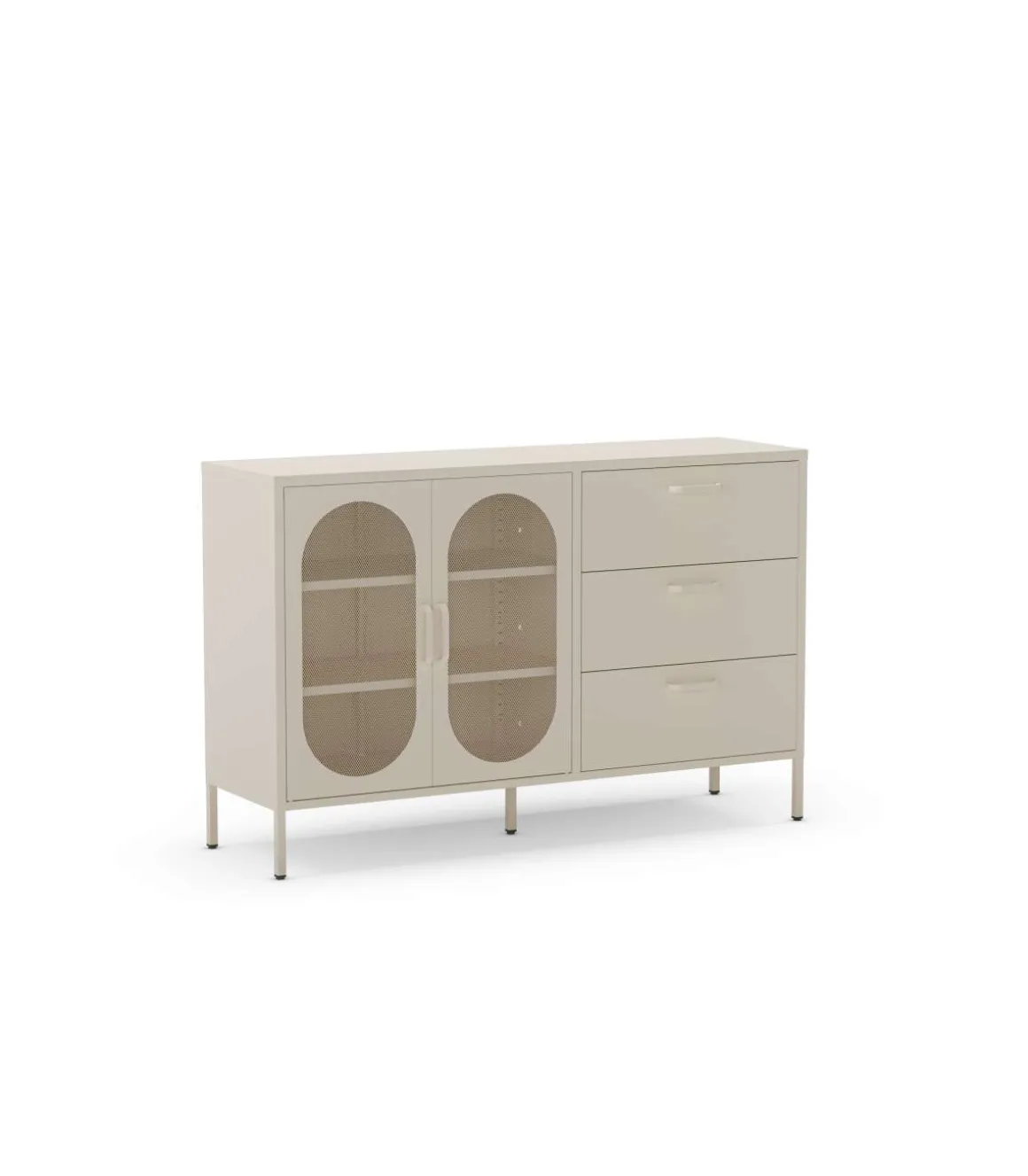 Mueble aparador 2 puertas 2 cajones modelo Dora acabado metal crema, 140cm(ancho) 90cm(alto) 40cm (largo)
