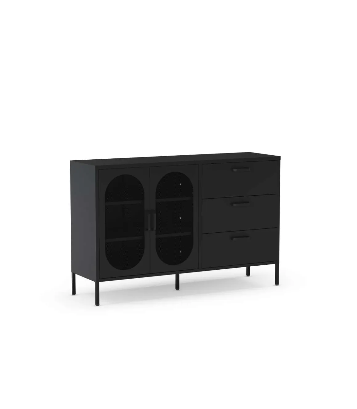 Mueble aparador 2 puertas 2 cajones modelo Dora acabado metal negro, 140cm(ancho) 90cm(alto) 40cm (largo)