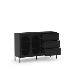 Mueble aparador 2 puertas 2 cajones modelo Dora acabado metal negro, 140cm(ancho) 90cm(alto) 40cm (largo)