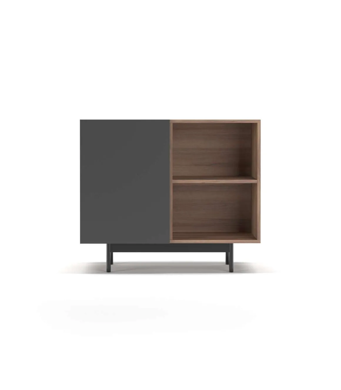 Mueble auxiliar modelo 601-2 acabado en nogal/grafito. 78 cm (alto) x 90 cm (ancho) x 34 cm (prof.)