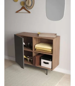 Mueble auxiliar modelo 601-2 acabado en nogal/grafito. 78 cm (alto) x 90 cm (ancho) x 34 cm (prof.)