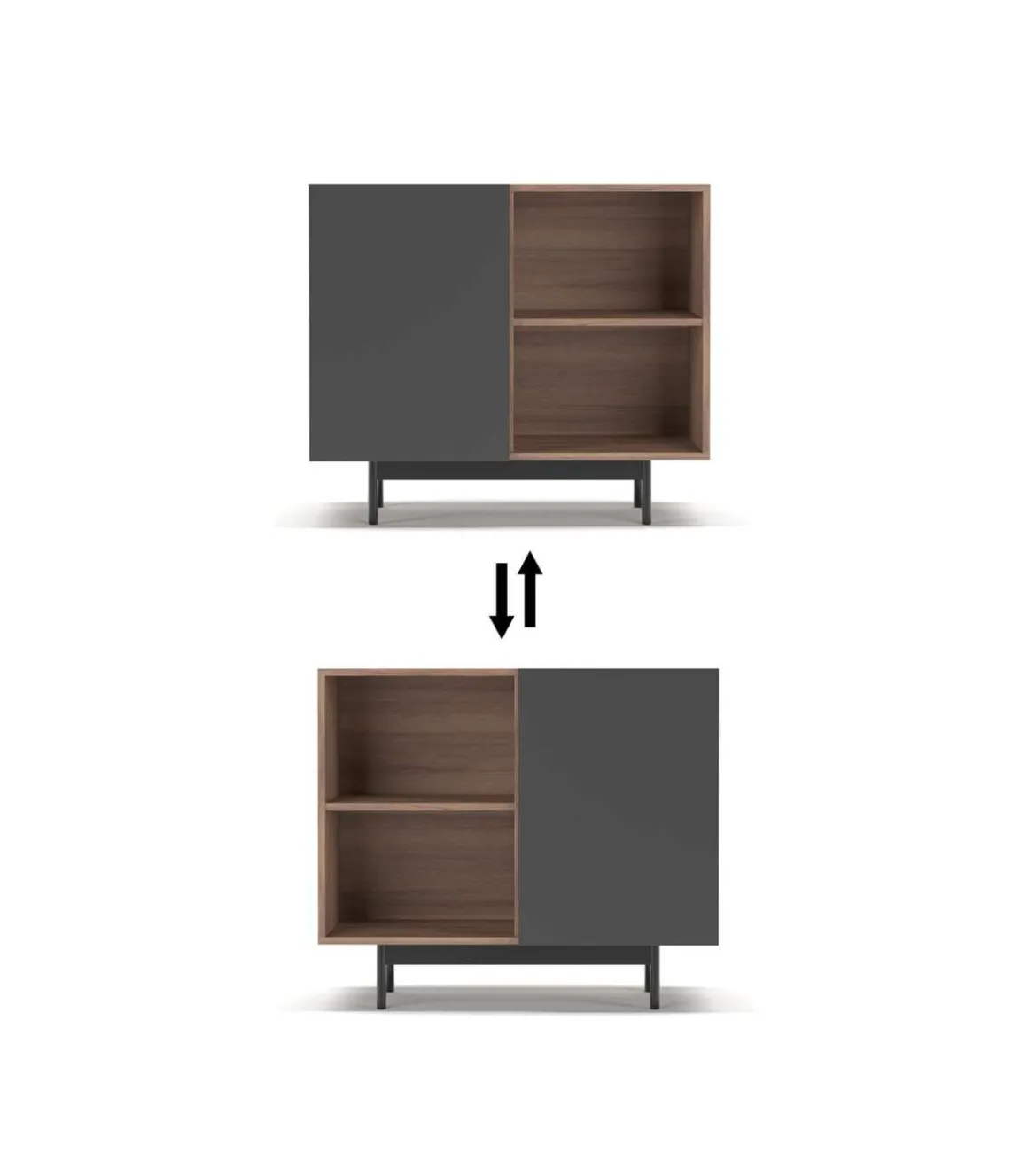 Mueble auxiliar modelo 601-2 acabado en nogal/grafito. 78 cm (alto) x 90 cm (ancho) x 34 cm (prof.)