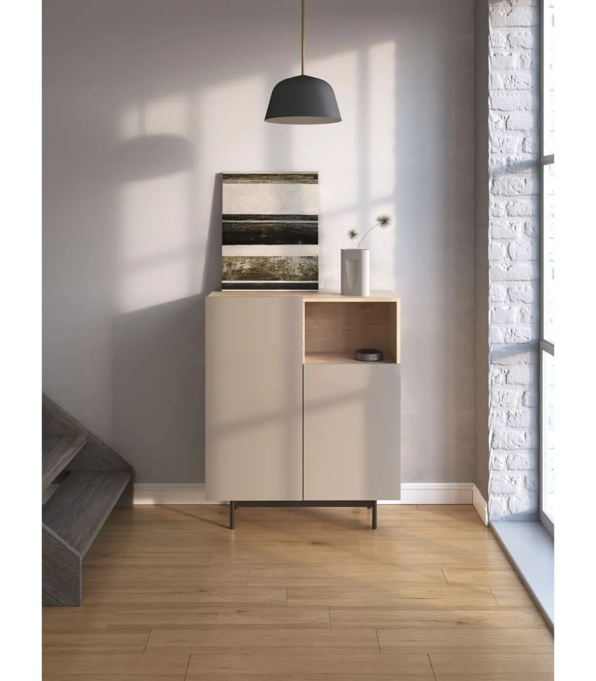Mueble auxiliar modelo-602-1 acabado roble/arena, 110 cm (alto) x 90 cm (ancho) x 34 cm (prof.)