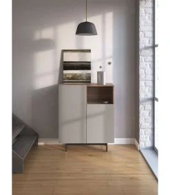 Mueble auxiliar modelo-602-1 acabado nogal/arena, 110 cm (alto) x 90 cm (ancho) x 34 cm (prof.)