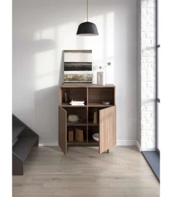 Mueble auxiliar modelo 602-2 acabado nogal, 110 x 90 x 34 (alto x ancho x fondo)