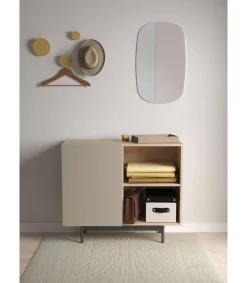 Mueble auxiliar modelo 601-2 acabado en roble/arena. 78 cm (alto) x 90 cm (ancho) x 34 cm (prof.)