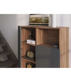 Mueble auxiliar modelo-602-1 acabado nogal/grafito, 110 cm (alto) x 90 cm (ancho) x 34 cm (prof.)