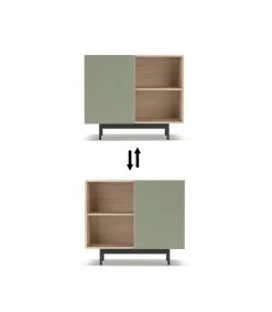 Mueble auxiliar modelo 601-2 acabado en roble/verde. 78 cm (alto) x 90 cm (ancho) x 34 cm (prof.)