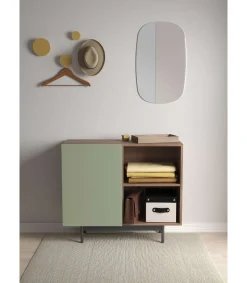Mueble auxiliar modelo 601-2 acabado en nogal/verde. 78 cm (alto) x 90 cm (ancho) x 34 cm (prof.)