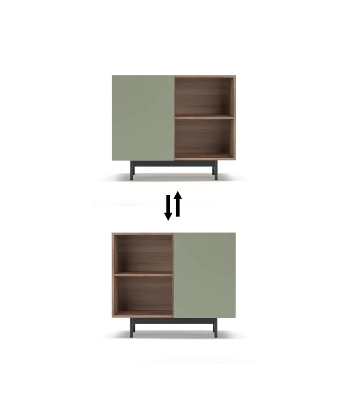 Mueble auxiliar modelo 601-2 acabado en nogal/verde. 78 cm (alto) x 90 cm (ancho) x 34 cm (prof.)