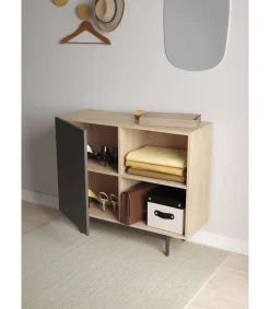 Mueble auxiliar modelo 601-2 acabado en roble/grafito. 78 cm (alto) x 90 cm (ancho) x 34 cm (prof.)