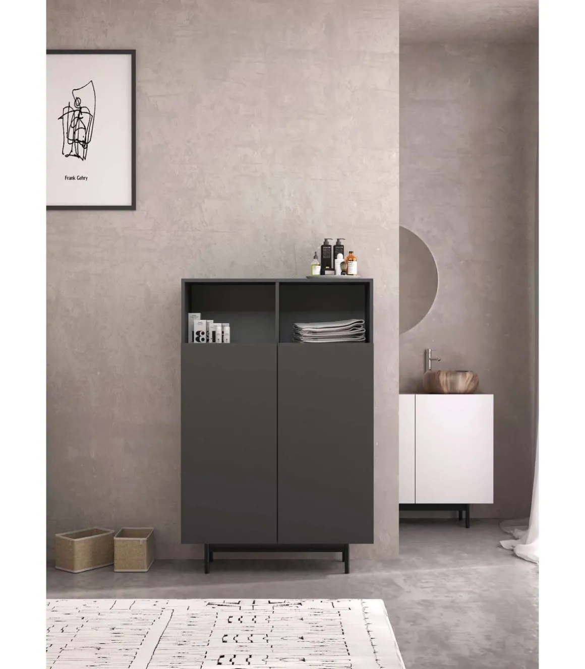 Mueble auxiliar modelo 603-1 acabado grafito, 110 x 90 x 34 (alto x ancho x fondo)