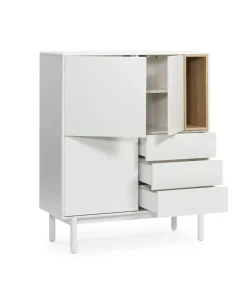 Mueble auxiliar modelo Corvo 3 puertas 3 cajones acabado crema, 40cm(ancho) 120cm(alto) 100cm (largo)